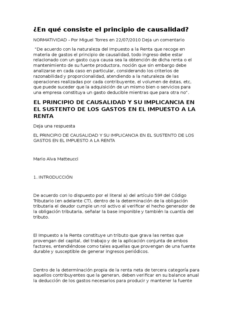 Análisis del Principio de Causalidad | PDF | Impuesto sobre la renta ...