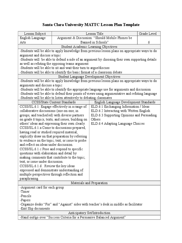 SCU Lesson Plan: Debate on Mobile Phones | PDF | Lesson Plan | Language ...