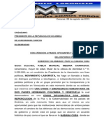CARTA DE PABLO MEDINA AL PRESIDENTE DE LA REPUBLICA DE COLOMBIA  JUAN MANUEL SANTOS