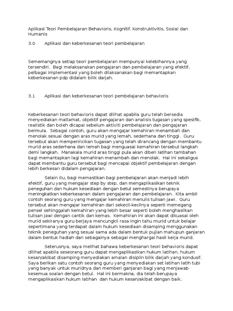 Aplikasi Teori Pembelajaran Behavioris Pdf