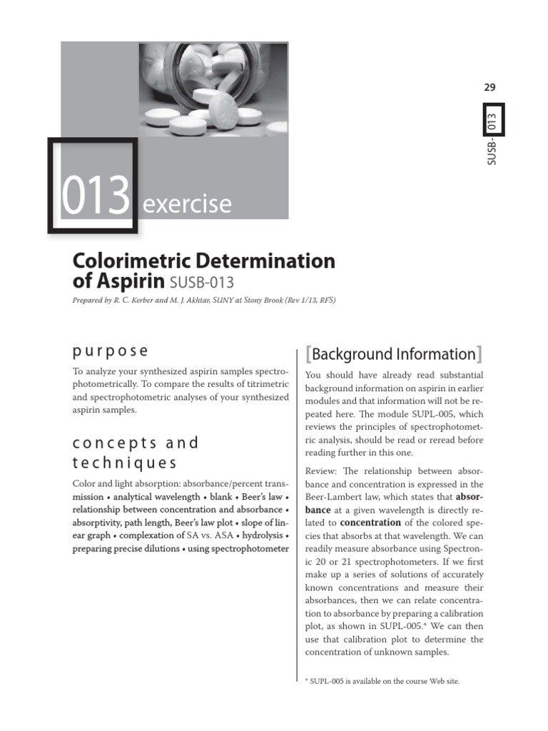 Aspirin Determination Colorimetric Method PDF Spectrophotometry