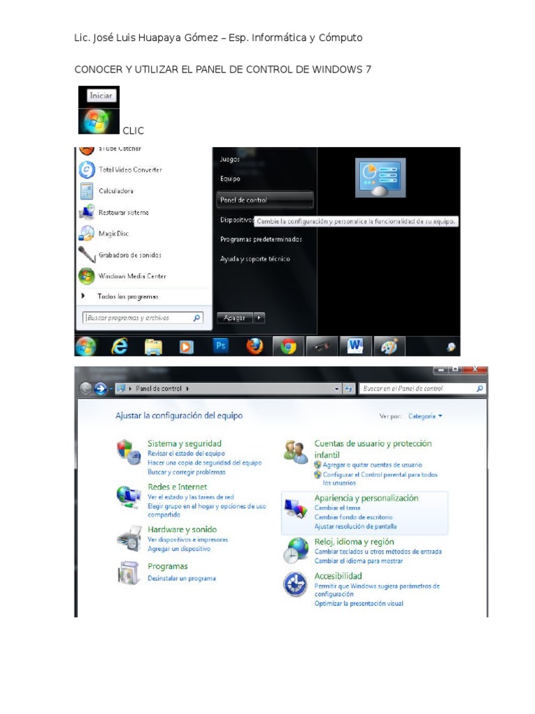CONOCER Y UTILIZAR EL PANEL DE CONTROL DE WINDOWS 7.docx Computer File Computer Architecture