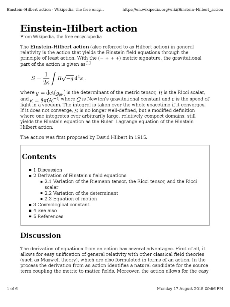 EinsteinHilbert Action From Wikipedia, The Free Encyclopedia PDF