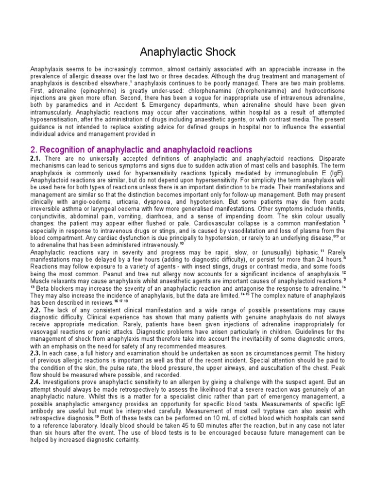 Anaphylactic Shock: 2. Recognition of Anaphylactic and Anaphylactoid ...