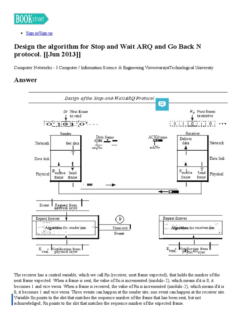 Design the Algorithm for Stop and Wait ARQ and Go Back N Protocol ...