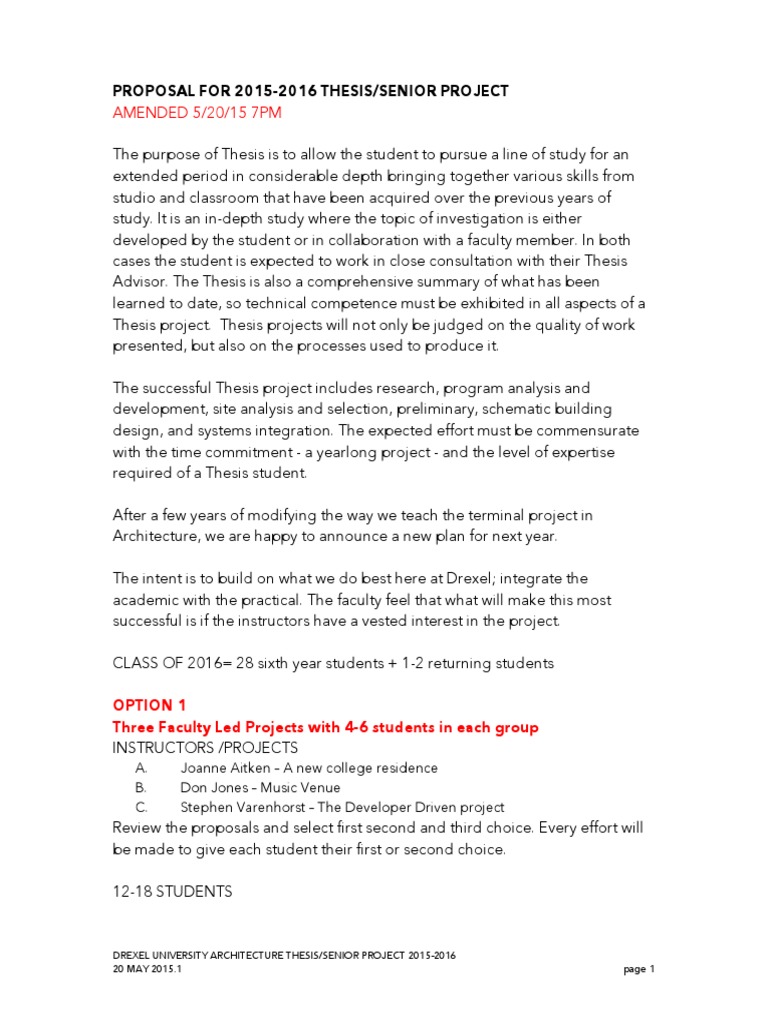 Drexel Architecture Thesis Guidelines 2015-16 | PDF | Thesis | Design