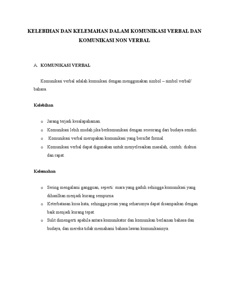 Kelebihan Dan Kelemahan Komunikasi Verbal