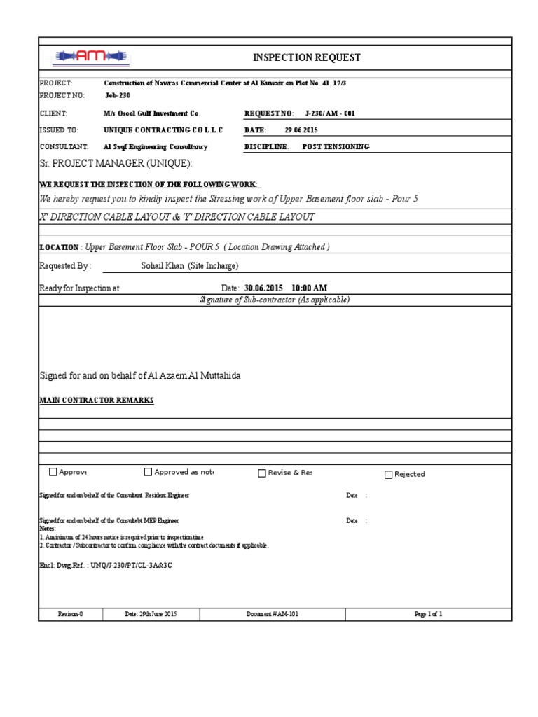 Inspection Requests for Nawras Center | PDF | General Contractor | Business
