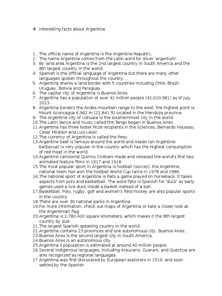 1 FACT ABOUT ARGENTINA intelligence overview