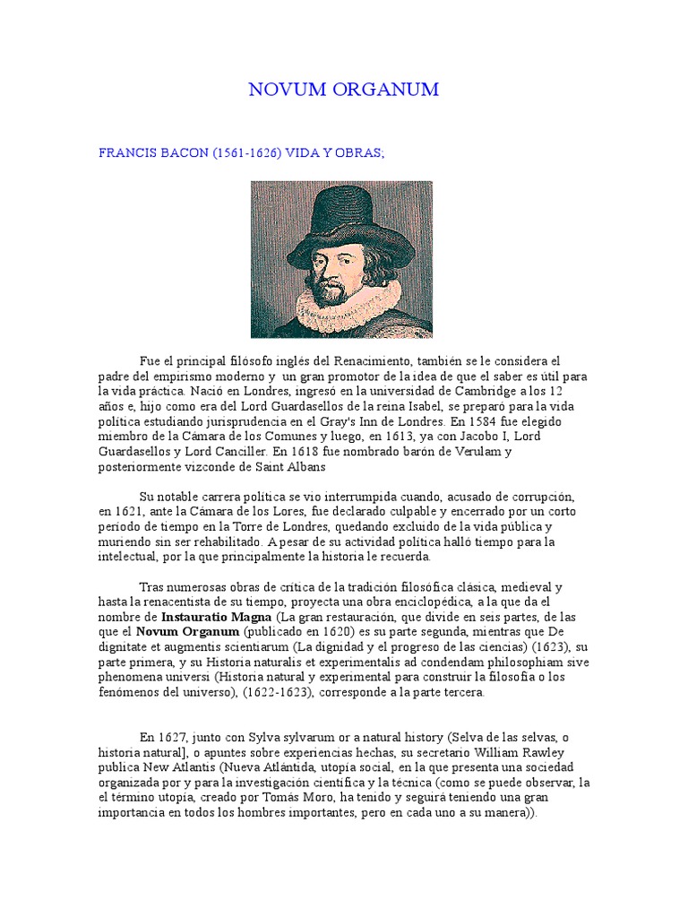 Novum Organum: Método Baconiano | PDF | Francis Bacon | Método científico