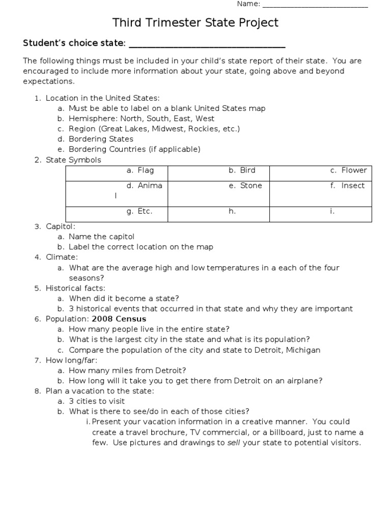 Third Trimester State Project Guide | PDF