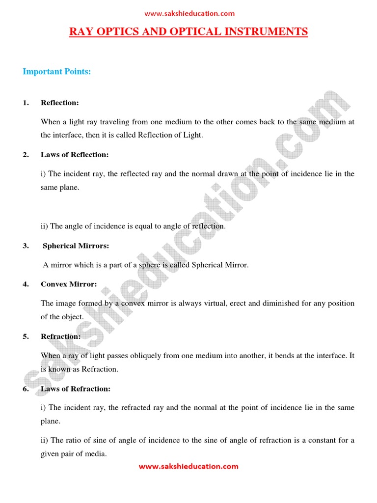 Ray Optics and Optical Instruments Guide | PDF | Lens (Optics) | Rainbow