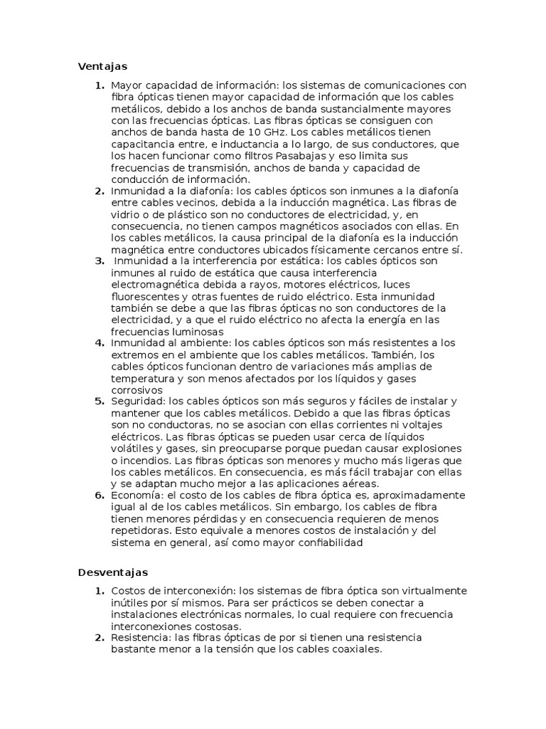 Ventajas y desventajas de la fibra óptica | PDF | Rieles | Electricidad