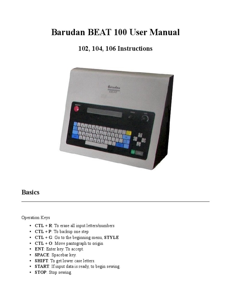 Barudan BEAT 100 User Manual PDF
