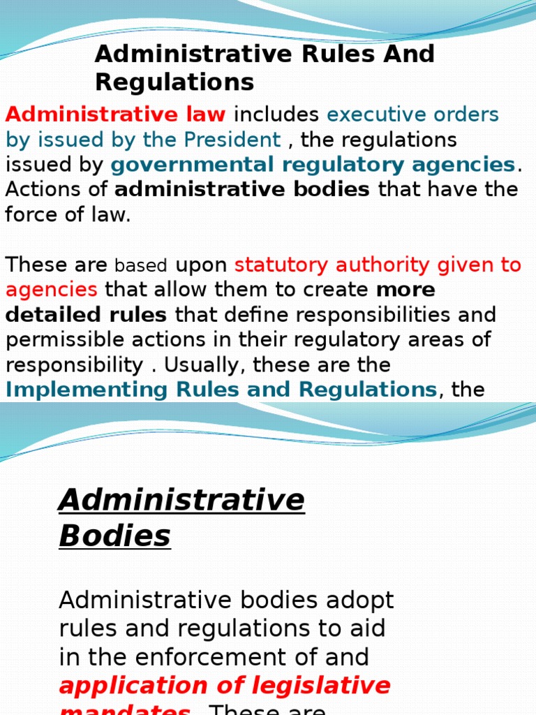 Administrative Rules and Regulations PDF Administrative Law Statute