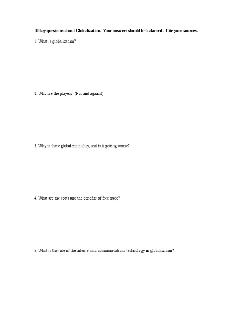 Key Questions on Globalization Explained | PDF | Environmental Social ...