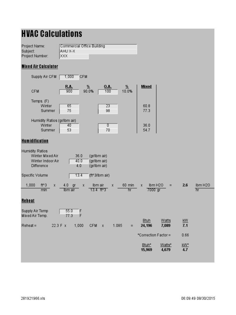 HVAC Calculations Mixed Air Calculator Humidification and Reheat PDF