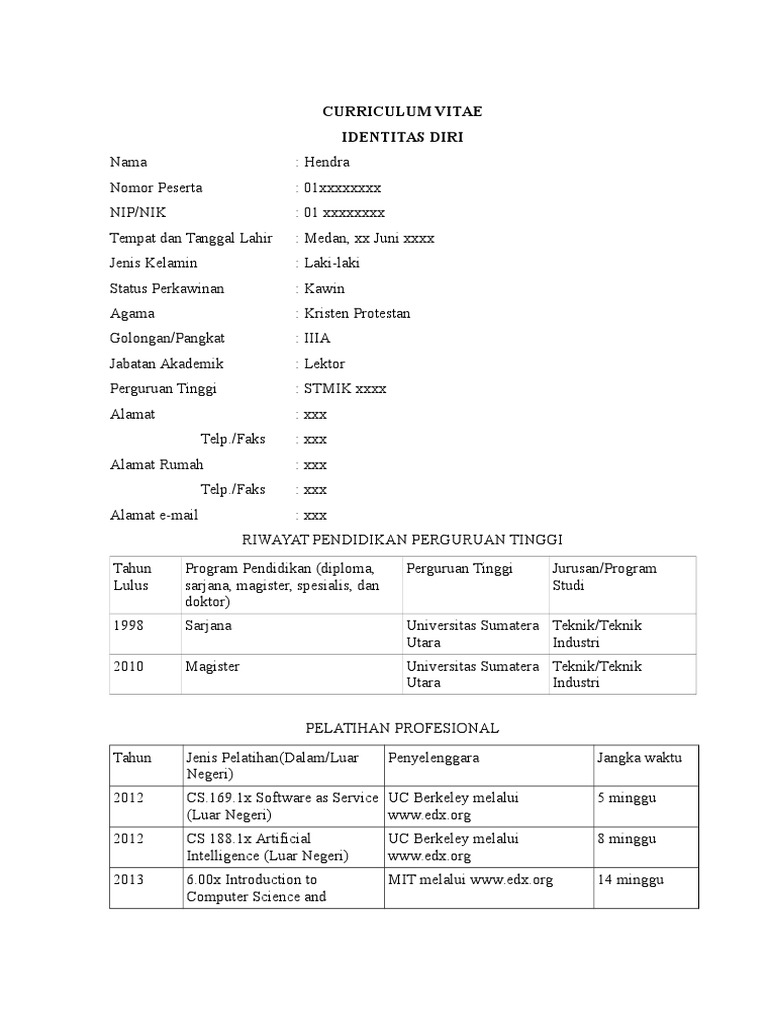 CV Hendra: Lektor Teknik Informatika | PDF | Teknologi & Rekayasa