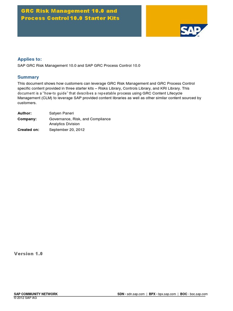 GRC Risk Management and Process Control 10.0 Content Starter Kits | PDF ...