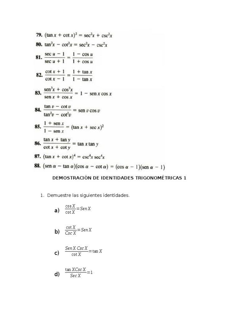 Demostracion De Identidades Trigonometricas 1 Pdf