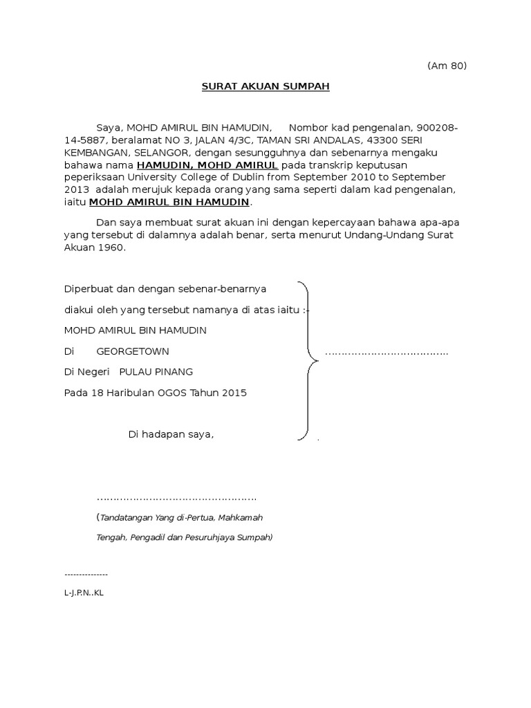 Surat Akuan Sumpah Pdf