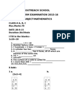 Outreach School Mid Term Examination 2015-16 Subject-Mathematics