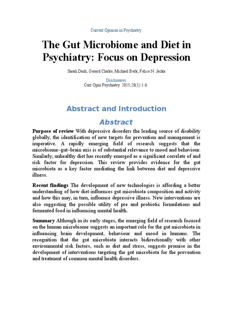 Gut Microbiome's Role in Depression | PDF | Gut Flora | Dietary Fiber