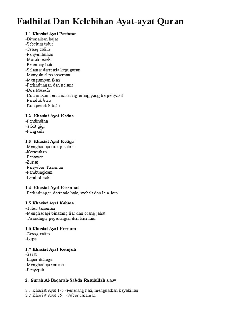 Fadhilat Dan Kelebihan Ayat Al Quran Pdf