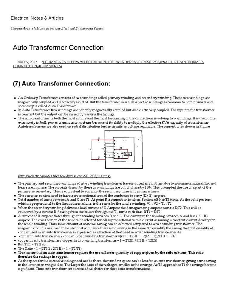 Auto Transformer Connection Overview | PDF | Transformer | Electric Power