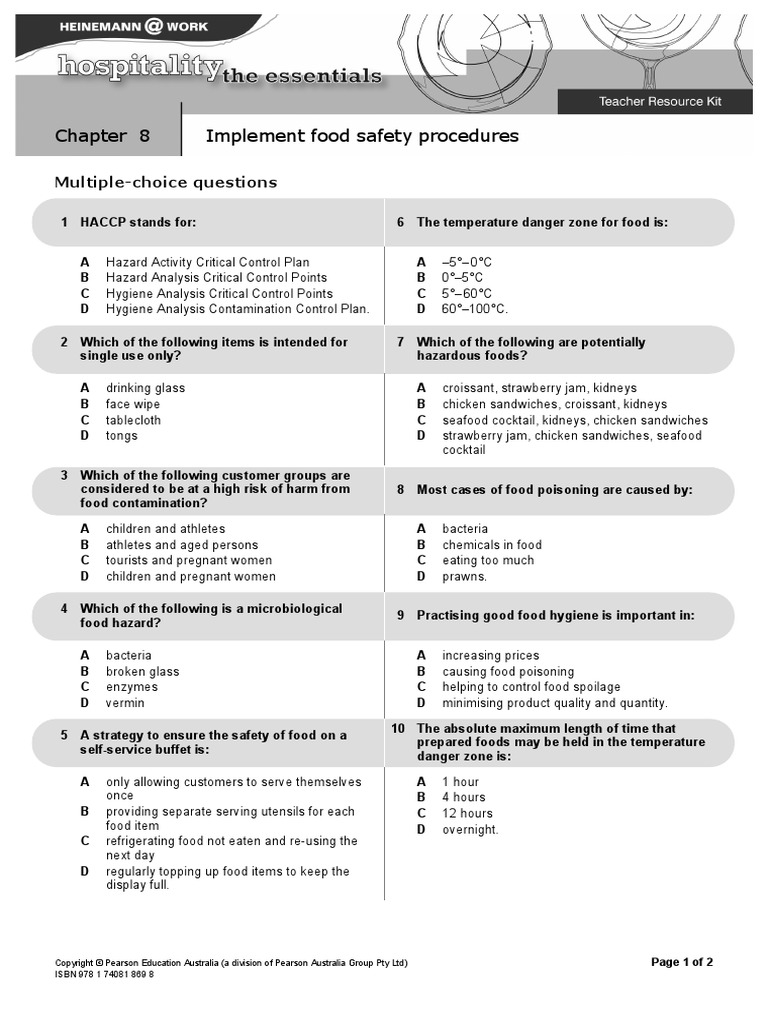 Food Safe Multi Choice Questions PDF Shelf Life Hazard Analysis And Critical Control Points