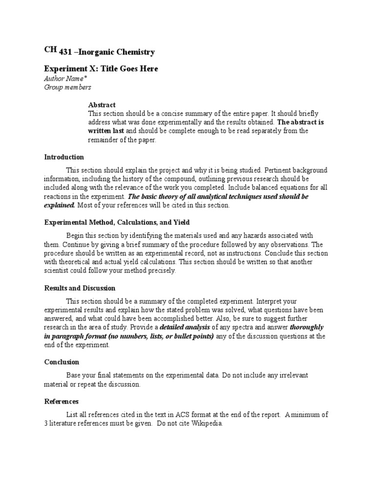 3 ch 431 lab report template abstract summary experiment