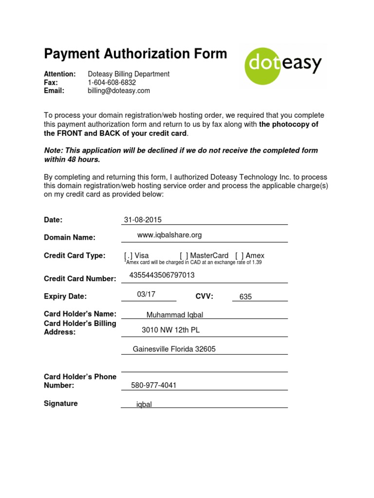 Payment Authorization | PDF | Finance & Money Management