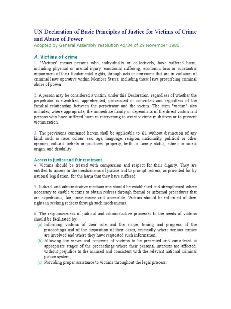 UN Declaration of Victims' Rights | PDF | Victimology | Crime & Violence