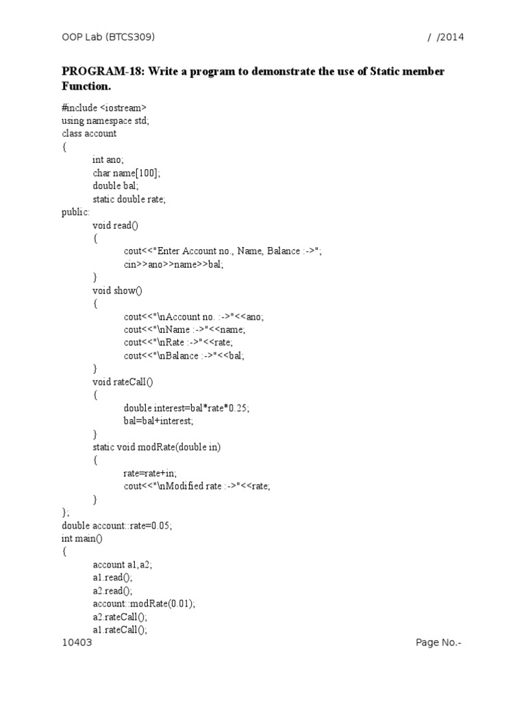 PROGRAM-18: Write A Program To Demonstrate The Use of Static Member ...