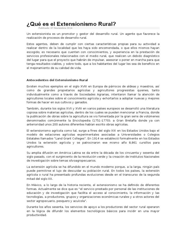 Definición y Evolución del Extensionismo Rural | PDF | Agricultura | México