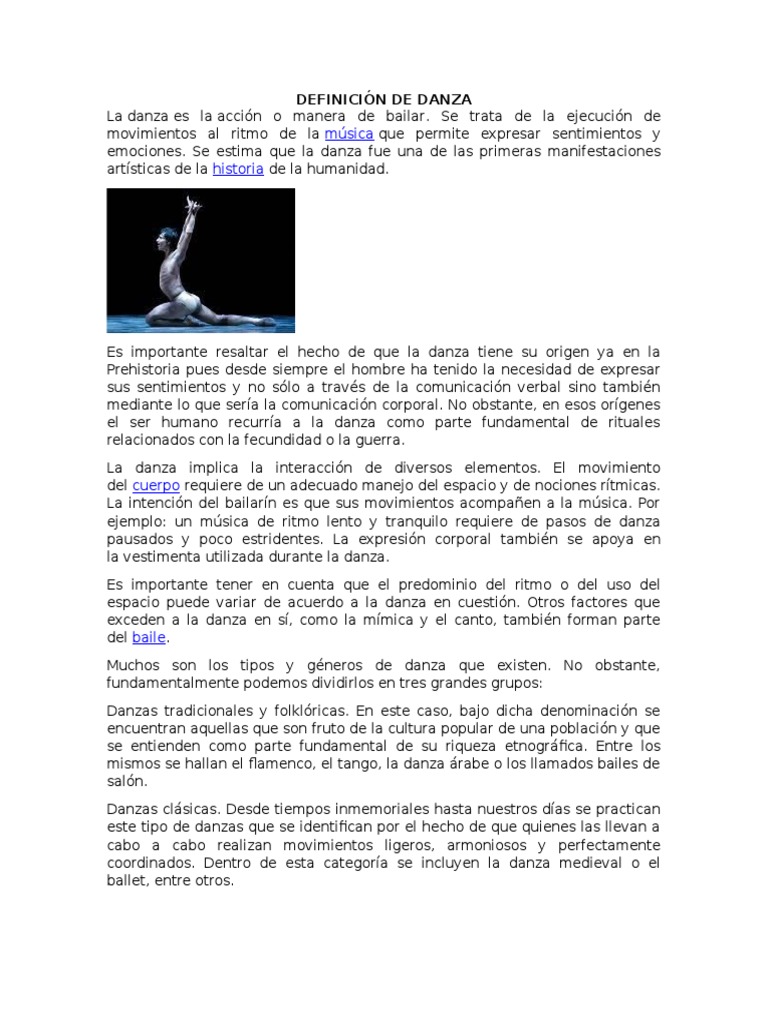 Tipos y Definición de Danza | PDF | Bailes | Las artes escénicas