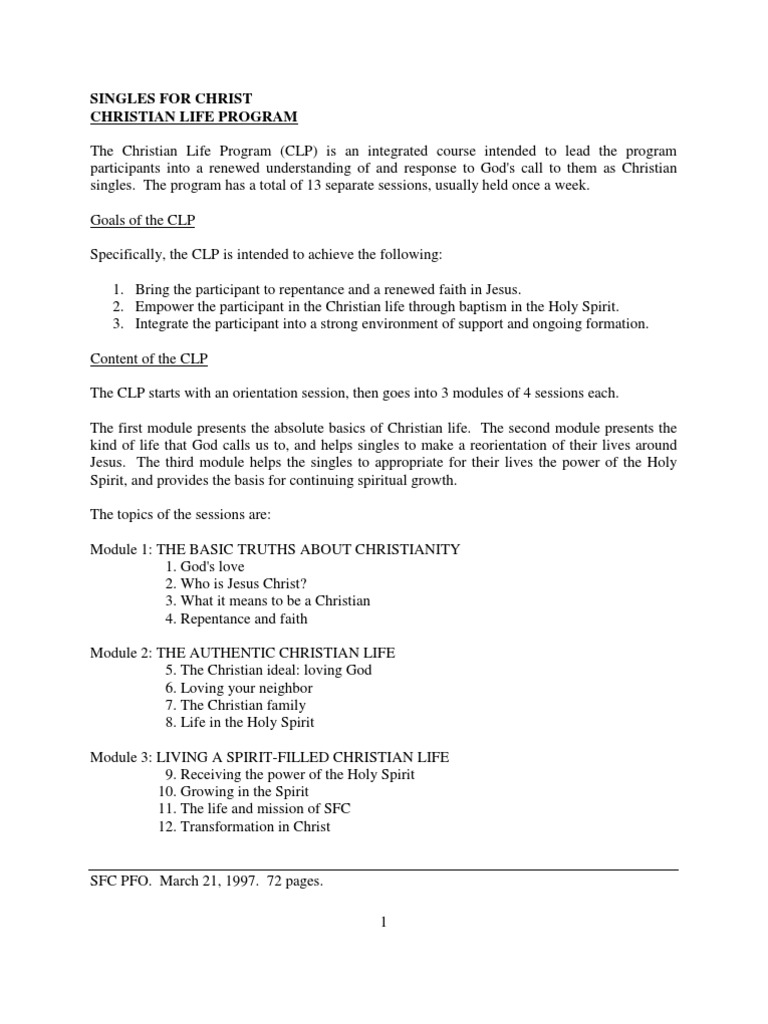 Christian Life Program for Singles | PDF | Book Of Genesis | Repentance