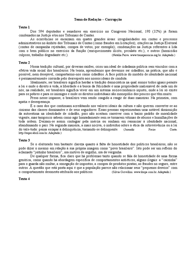 Proposta de Redação - Corrupção | PDF | Corrupção | Brasil