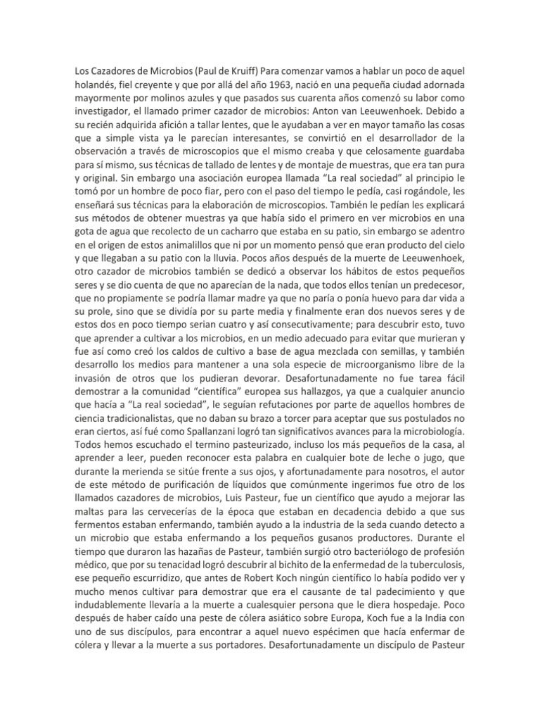 Los Cazadores de Microbios | PDF | Luis Pasteur | Microorganismo