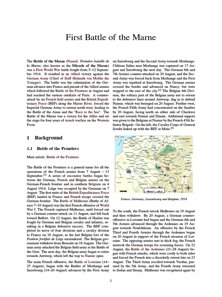 First Battle of The Marne | PDF | Military Of France | Battles Of World ...