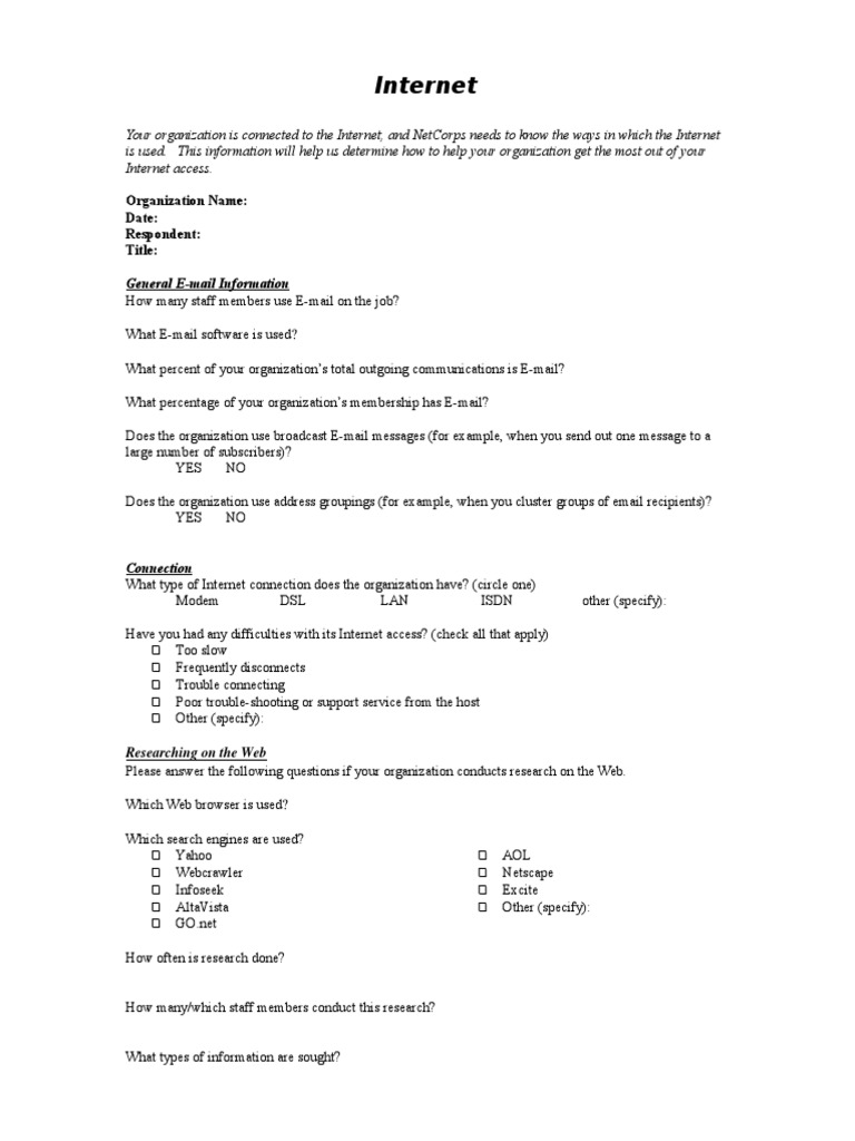 Internet Usage Survey for Organizations | PDF
