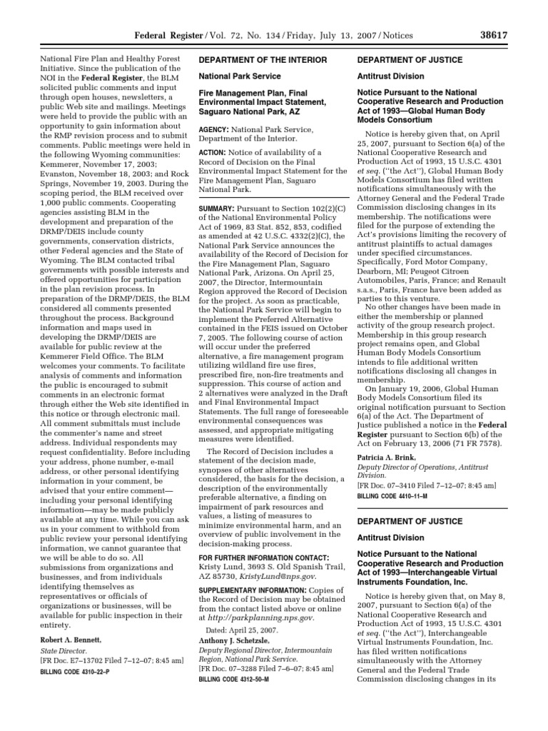 Notice National Cooperative Research Notifications Global Human Body