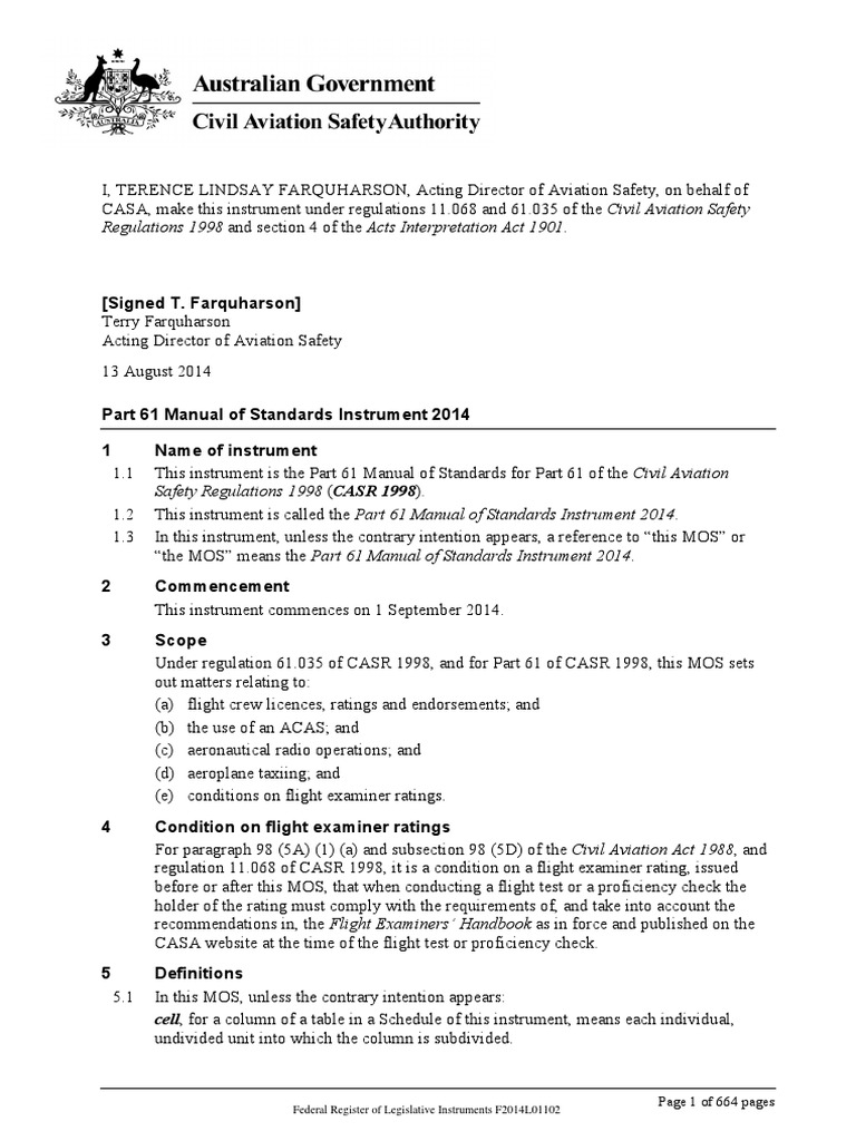 Part 61 MOS Vol 1 Flight Instructor Instrument Flight Rules