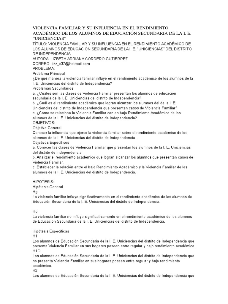 Influencia de Violencia Familiar en Estudiantes | PDF | Violencia ...