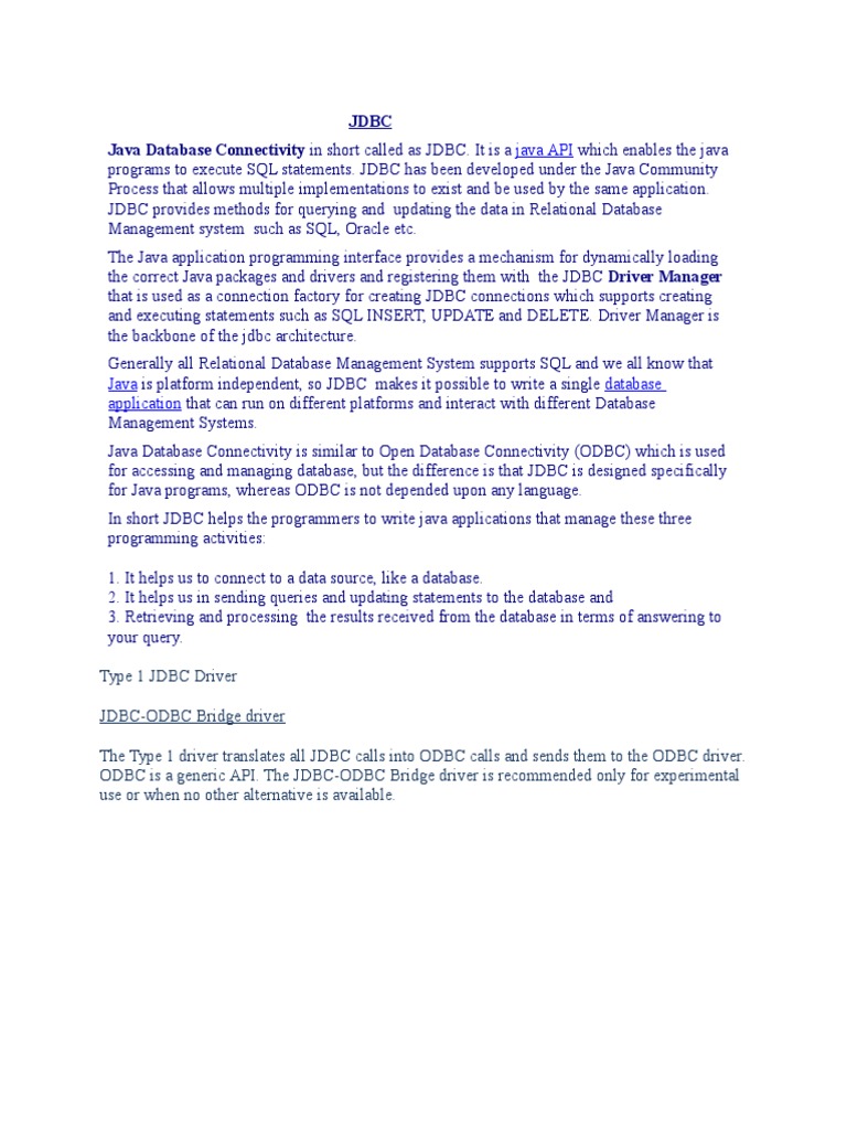JDBC Tutorial | Download Free PDF | Computing Platforms | Databases