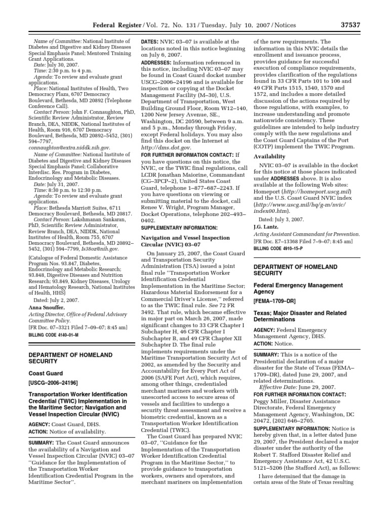 Federal Register / Vol. 72, No. 131 / Tuesday, July 10, 2007 / Notices