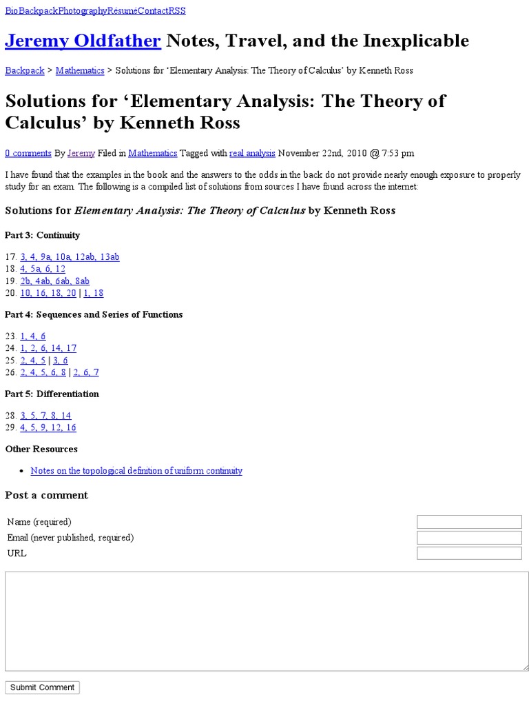 Solutions For Elementary Analysis The Theory Of Calculus Kenh Ross Continuous Function Real Analysis