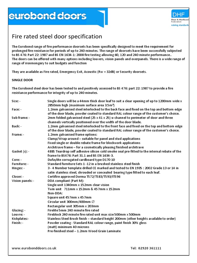 Fire Rated Steel Door Specifications | PDF | Door | Building Materials