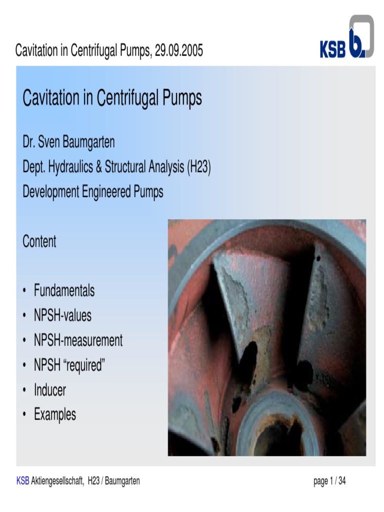 Cavitation in Centrifugal Pumps Pump Hydraulic Engineering