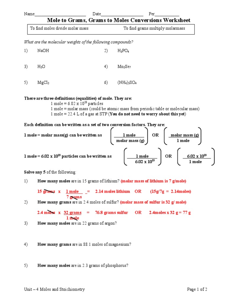 Moles To Grams Ws Jan 4 Mole Unit Hydroxide